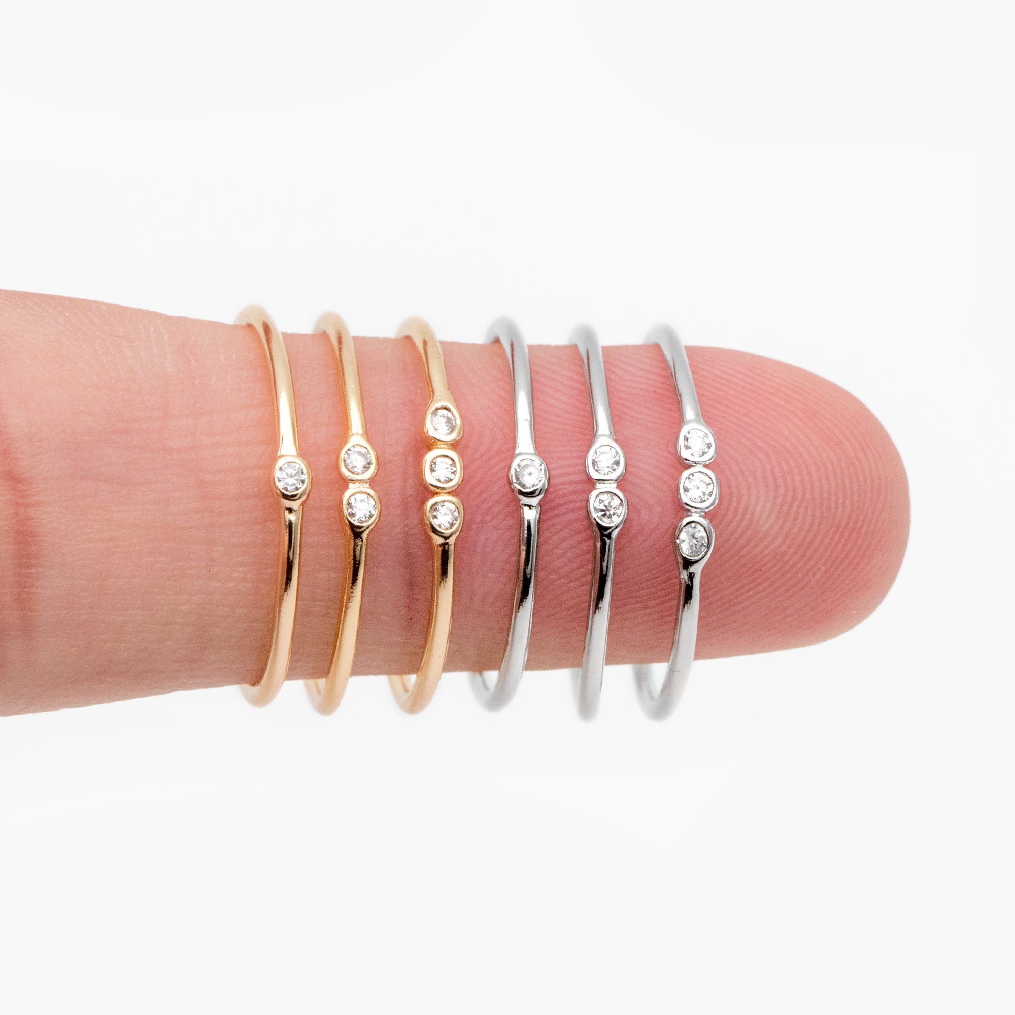 4pcs CZ Pave Gold/ Silver Minimalist Ring, Dainty Ring, Thin Ring, Weeding Ring (#JZ-056)